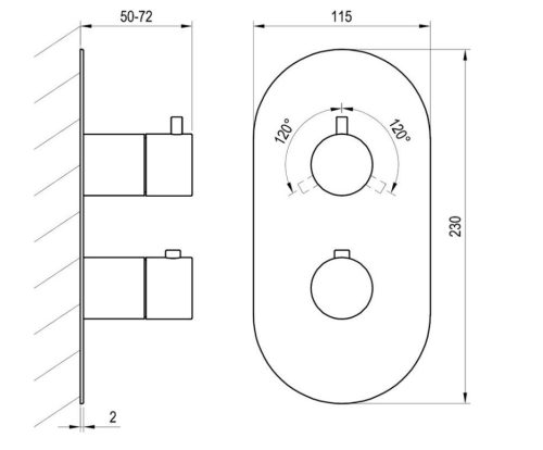 Falba süllyesztett csaptelep, Ravak Espirit ES 067.20GB.O3.RB07C Termosztátos falba süllyesztett