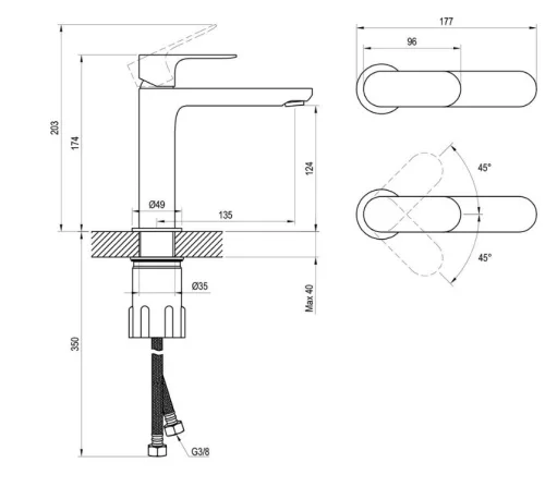 Mosdó csaptelep, Ravak Eleganta EL 012.20GB Álló mosdó csaptelep 170 mm, leeresztő nélkül, Graphi