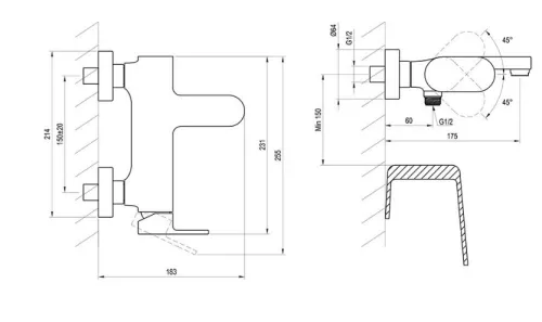 Kádtöltő csaptelep, Ravak Eleganta EL 022.20GB Fali kád csaptelep zuhanyszett nélkül, Graphite Br