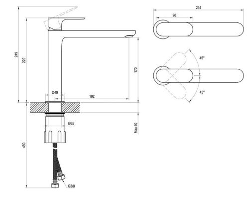 Mosdó csaptelep, Ravak Eleganta EL 014.20GB Álló mosdó csaptelep 220 mm, leeresztő nélkül, Graphi