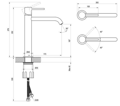 Mosdó csaptelep, Ravak Espirit ES 014.20GB Álló mosdó csaptelep 250 mm, leeresztő nélkül X070391