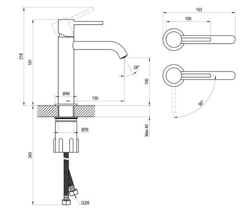 Mosdó csaptelep, Ravak Espirit ES 012.61RGB Álló mosdó csaptelep BeCool 190 mm, leeresztő nélkül
