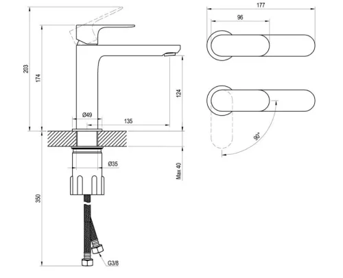 Mosdó csaptelep, Ravak Eleganta EL 012.21BLM Álló mosdó csaptelep BeCool 174 mm, leeresztő nélkül