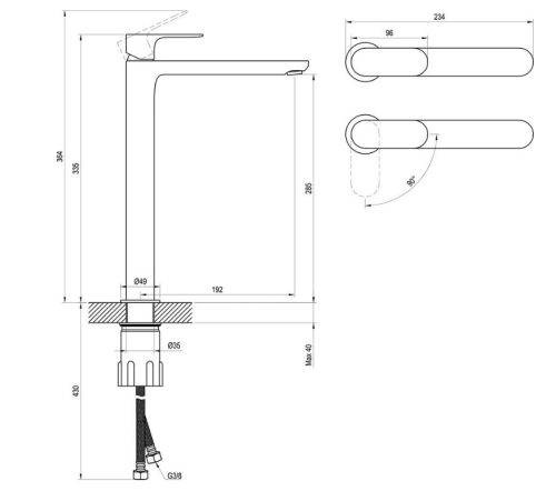 Mosdó csaptelep, Ravak Eleganta EL 015.11WV Álló mosdó csaptelep BeCool 335 mm, leeresztő nélkül,