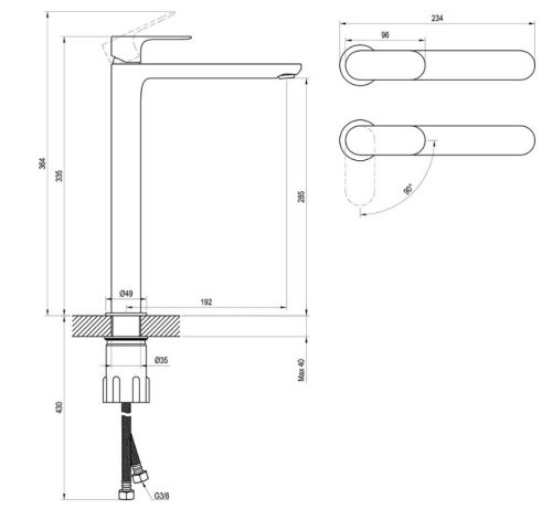 Mosdó csaptelep, Ravak Eleganta EL 015.21GB Álló mosdó csaptelep BeCool 335 mm, leeresztő nélkül,