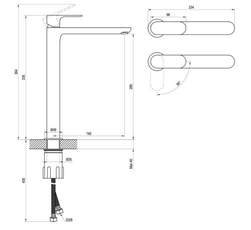 Mosdó csaptelep, Ravak Eleganta EL 015.61RGB Álló mosdó csaptelep BeCool 335 mm, leeresztő nélkül