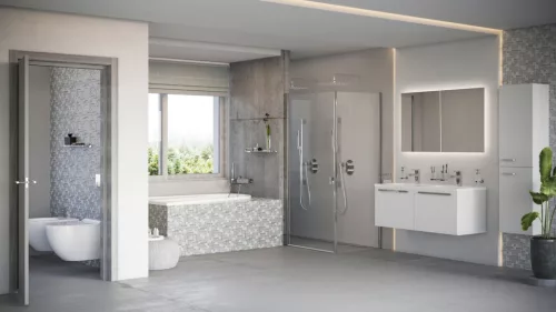 Kézizuhany, Ravak 982.02 Esőztető zuhanyfej Slim négyzetalakú 400 mm, króm X07P666