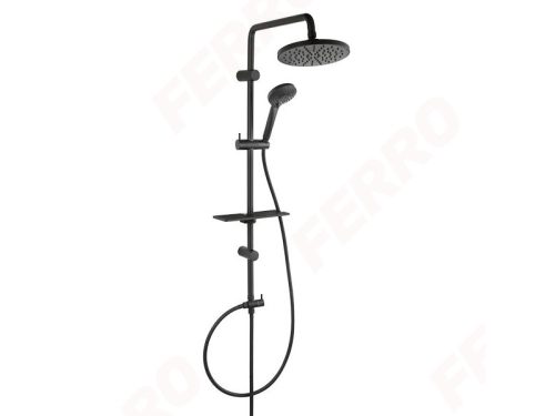 Zuhanyszett, Ferro Rondo Lux Black zuhanyrendszer állítható polccal NP23-BL