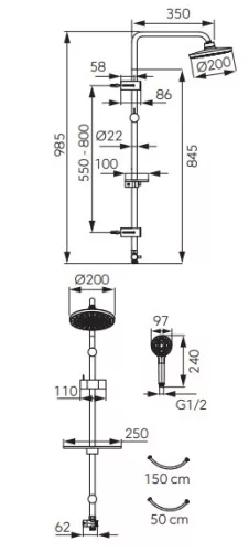 Zuhanyszett, Ferro Rondo Lux Black zuhanyrendszer állítható polccal NP23-BL