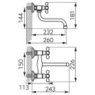 Mosogató csaptelep, Ferro Fali mosogató/mosdó csaptelep BAI5BR 150 mm, bronz