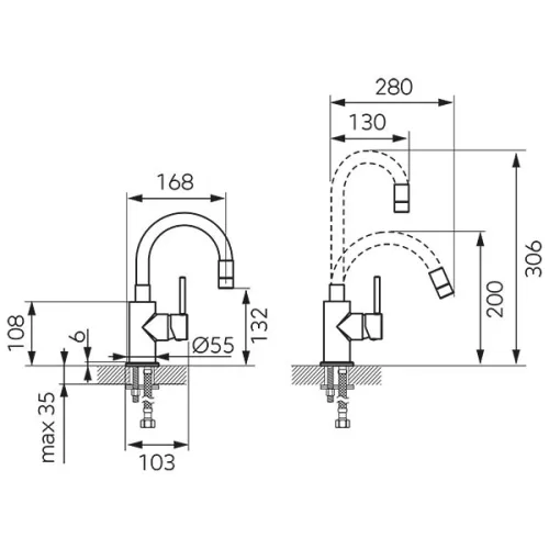 Mosdó csaptelep, Ferro FIESTA BFI2FB mosdó csaptelep flexibilis fekete kifolyóval, króm