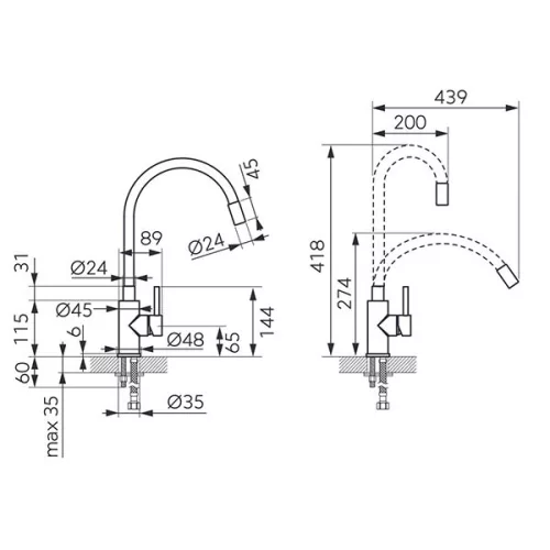 Mosogató csaptelep, Ferro ZUMBA BZA4PSS inox konyhai csaptelep, acél test, bézs kifolyó
