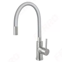   Mosogató csaptelep, Ferro ZUMBA BZA4SSS inox konyhai csaptelep, acél test, ezüst kifolyó