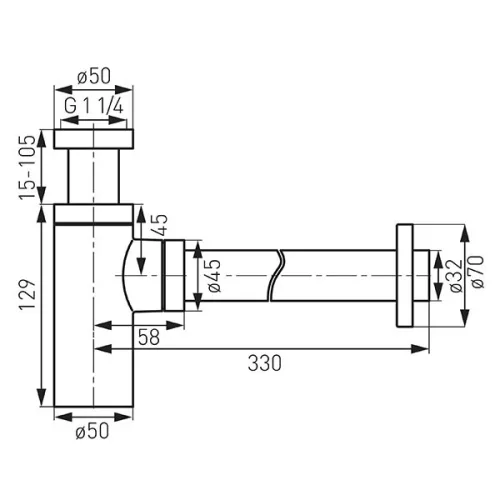 Mosdó szifon, Ferro Hengeres búraszifon G5/4”x32 mm S282-BL