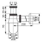 Mosdó szifon, Ferro Fém univerzális mosdó búraszifon G5/4"x32 mm S30-BL