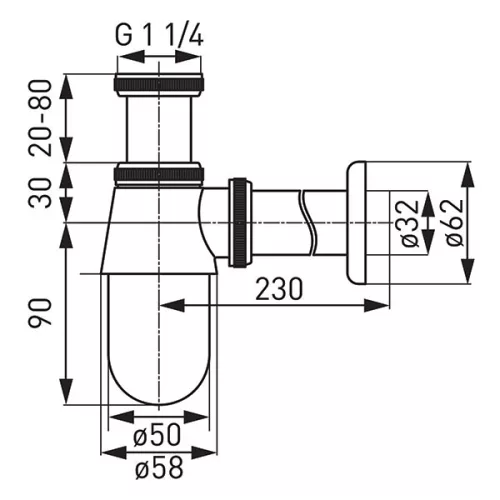 Mosdó szifon, Ferro Fém univerzális mosdó búraszifon G5/4"x32 mm S30-BL