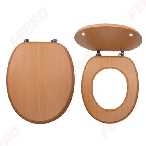 WC tető, Ferro vörös bükk wc ülőke fém zsanérokkal, fahatású MDF WC/BUK