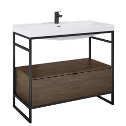   Alsó szekrény, AREZZO design NEBO alsószekrény 100 cm-es, 1 fiókkal, Lincoln dió, matt fekete (2