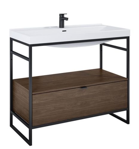 Alsó szekrény, AREZZO design NEBO alsószekrény 100 cm-es, 1 fiókkal, Lincoln dió, matt fekete (2