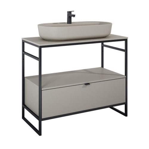 Alsó szekrény, AREZZO design NEBO alsószekrény 100 cm-es, 1 fiókkal, matt beige, matt fekete (2 d