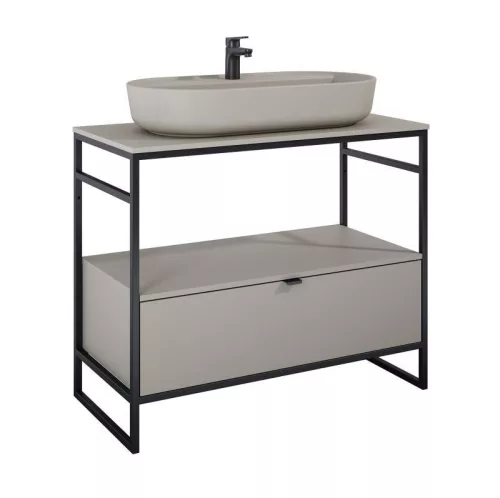 Alsó szekrény, AREZZO design NEBO alsószekrény 100 cm-es, 1 fiókkal, matt beige, matt fekete (2 d