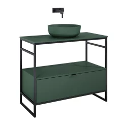   Alsó szekrény, AREZZO design NEBO alsószekrény 100 cm-es, 1 fiókkal, matt zöld, matt fekete (2 do