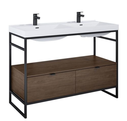Alsó szekrény, AREZZO design NEBO alsószekrény 120 cm-es, 2 fiókkal, Lincoln dió, matt fekete (2