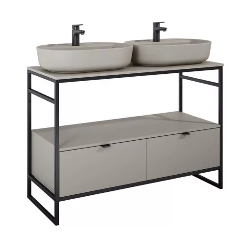 Alsó szekrény, AREZZO design NEBO alsószekrény 120 cm-es, 2 fiókkal, matt beige, matt fekete (2 d