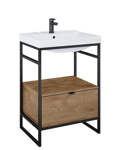 Alsó szekrény, AREZZO design NEBO alsószekrény 60 cm-es, 1 fiókkal, canela tölgy, matt fekete (2