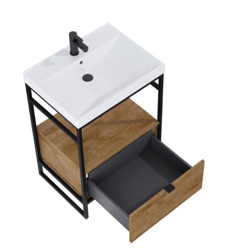 Alsó szekrény, AREZZO design NEBO alsószekrény 60 cm-es, 1 fiókkal, canela tölgy, matt fekete (2