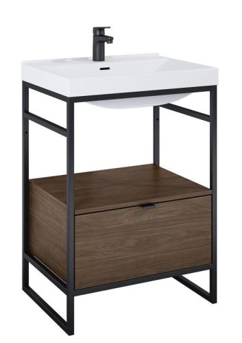 Alsó szekrény, AREZZO design NEBO alsószekrény 60 cm-es, 1 fiókkal, lincoln dió,  matt fekete (2