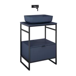   Alsó szekrény, AREZZO design NEBO alsószekrény 60 cm-es, 1 fiókkal, matt kék, matt fekete (2 dobo