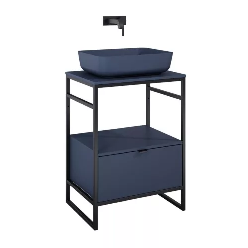 Alsó szekrény, AREZZO design NEBO alsószekrény 60 cm-es, 1 fiókkal, matt kék, matt fekete (2 dobo