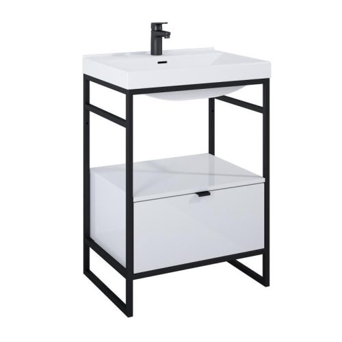 Alsó szekrény, AREZZO design NEBO alsószekrény 60 cm-es, 1 fiókkal, mf fehér, matt fekete (2 dobo