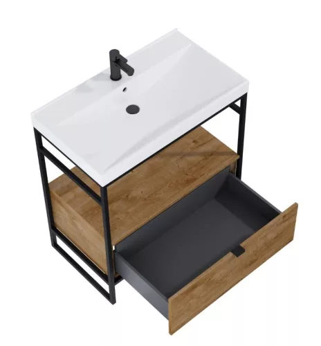 Alsó szekrény, AREZZO design NEBO alsószekrény 80 cm-es, 1 fiókkal, canela tölgy, matt fekete (2