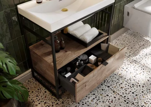 Alsó szekrény, AREZZO design NEBO alsószekrény 80 cm-es, 1 fiókkal, canela tölgy, matt fekete (2