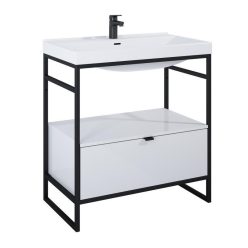  Alsó szekrény, AREZZO design NEBO alsószekrény 80 cm-es, 1 fiókkal, fényes fehér, matt fekete (2