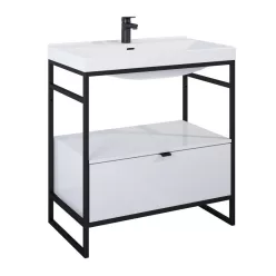  Alsó szekrény, AREZZO design NEBO alsószekrény 80 cm-es, 1 fiókkal, fényes fehér, matt fekete (2