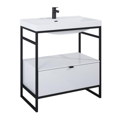 Alsó szekrény, AREZZO design NEBO alsószekrény 80 cm-es, 1 fiókkal, fényes fehér, matt fekete (2