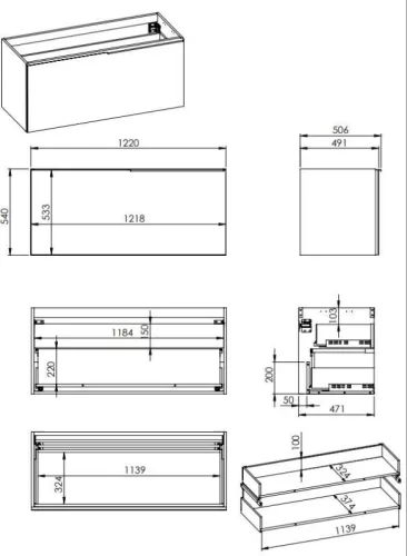 Alsó szekrény, AREZZO design Malibu alsószekrény 120 1 fiók + 1 fiók , matt fekete