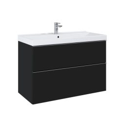   Alsó szekrény, AREZZO design MONTEREY 100 cm-es alsószekrény 2 fiókkal Matt fekete színben, szifo