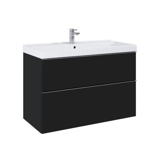 Alsó szekrény, AREZZO design MONTEREY 100 cm-es alsószekrény 2 fiókkal Matt fekete színben, szifo