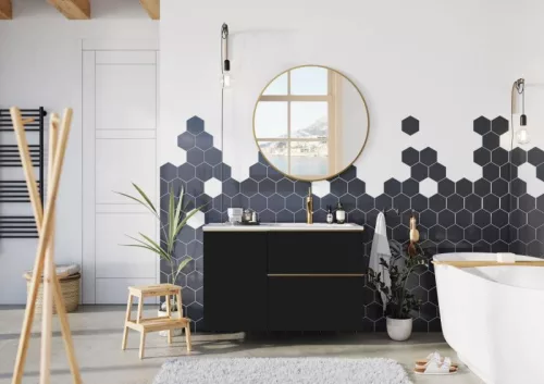 Alsó szekrény, AREZZO design MONTEREY 40 cm-es oldalszekrény 1 ajtóval Matt fekete színben