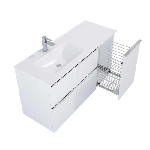 Alsó szekrény, AREZZO design MONTEREY 40 cm-es oldalszekrény szennyeskosárral 1 ajtóval Mf. Fehér