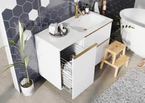 Alsó szekrény, AREZZO design MONTEREY 40 cm-es oldalszekrény szennyeskosárral 1 ajtóval Mf. Fehér