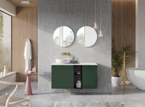 Alsó szekrény, AREZZO design MONTEREY 40 cm-es oldalszekrény szennyeskosárral Matt Zöld színben