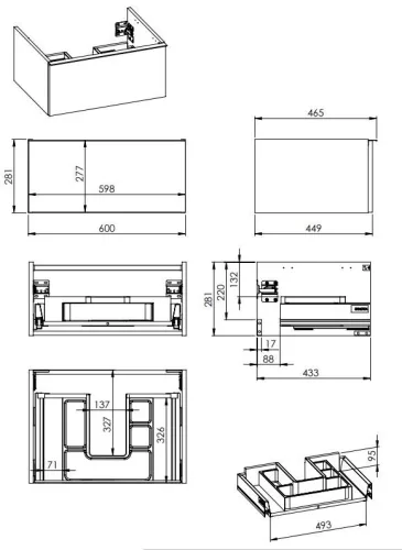 Alsó szekrény, AREZZO design MONTEREY 60 cm-es alsószekrény 1 fiókkal Lincoln dió színben, szifon