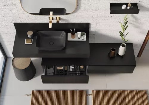 Alsó szekrény, AREZZO design MONTEREY 60 cm-es alsószekrény 1 fiókkal Matt fekete színben, szifon