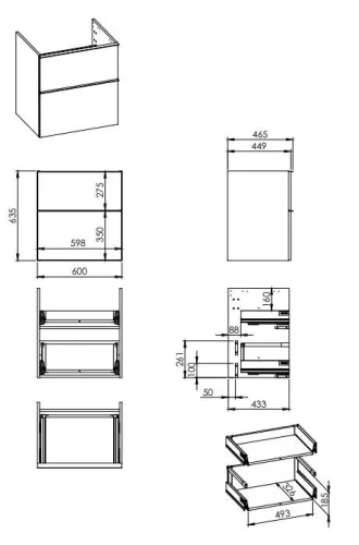 Alsó szekrény, AREZZO design MONTEREY 60 cm-es alsószekrény 2 fiókkal Lincoln dió színben, szifon