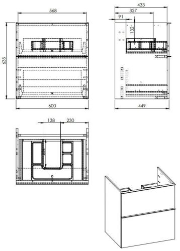 Alsó szekrény, AREZZO design MONTEREY 60 cm-es alsószekrény 2 fiókkal Mf. fehér színben, szifonki